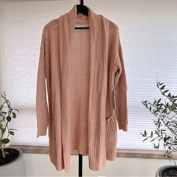 One Grey Day Alfred Draped Open Front Cardigan Bellini Pink Small Cozy Layer NWT - Picture 1 of 4